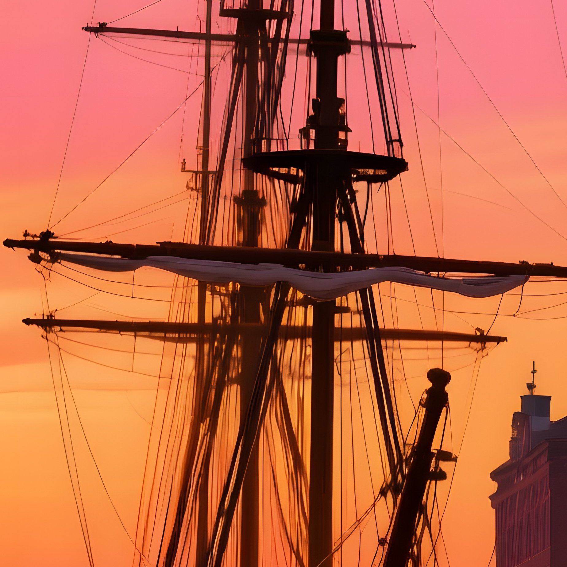 Bustling Harbor At Sunset With Silhouetted Masts And Baroque Warehouses - Full Resolution Quality Preview