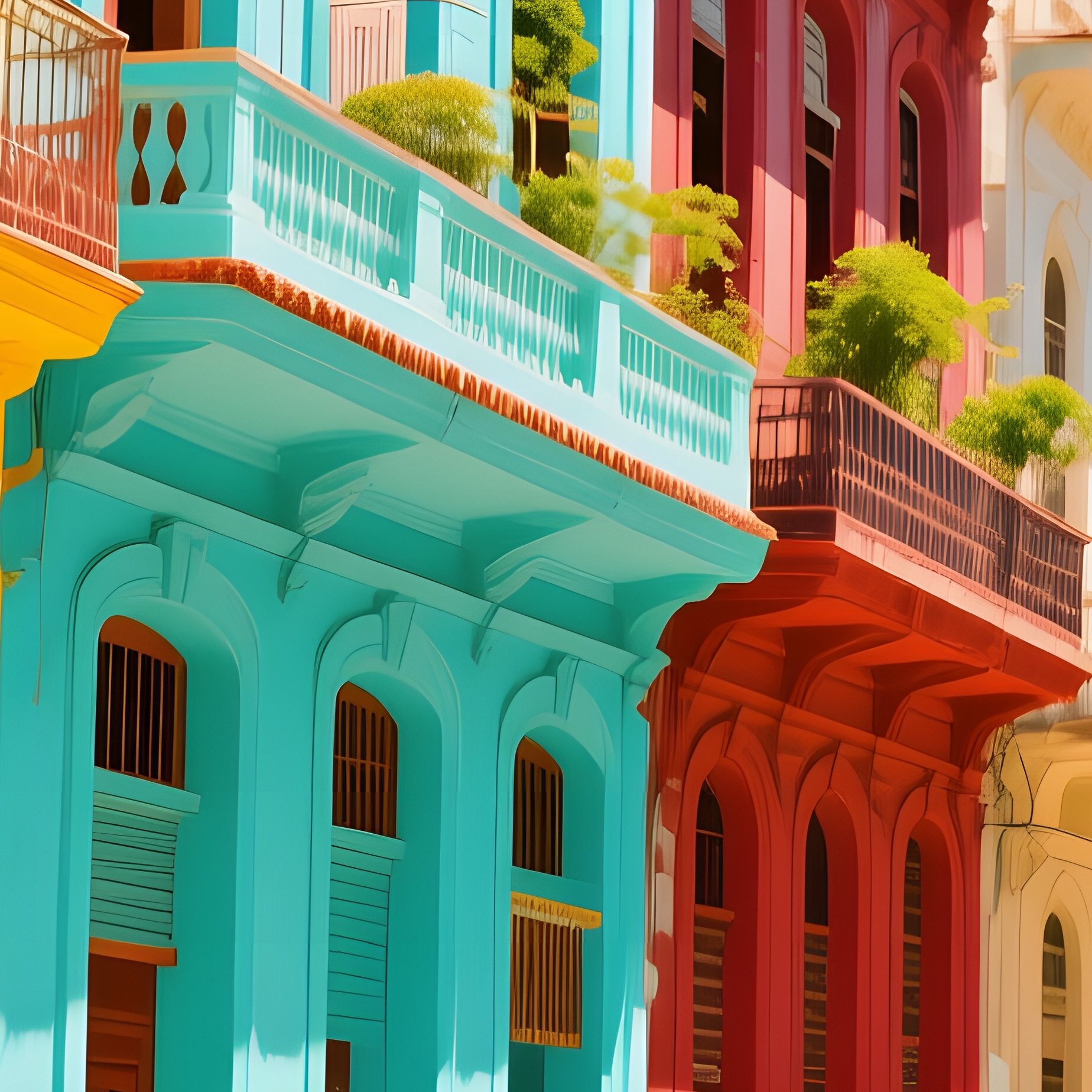 Bustling Havana Street Classic Cars Pastel Houses Vibrant Colors - Full Resolution Quality Preview