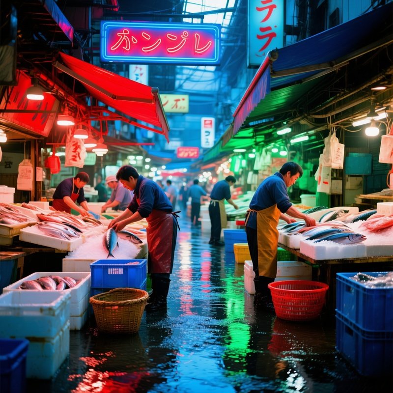 Bustling Japanese Fish Market Daylight