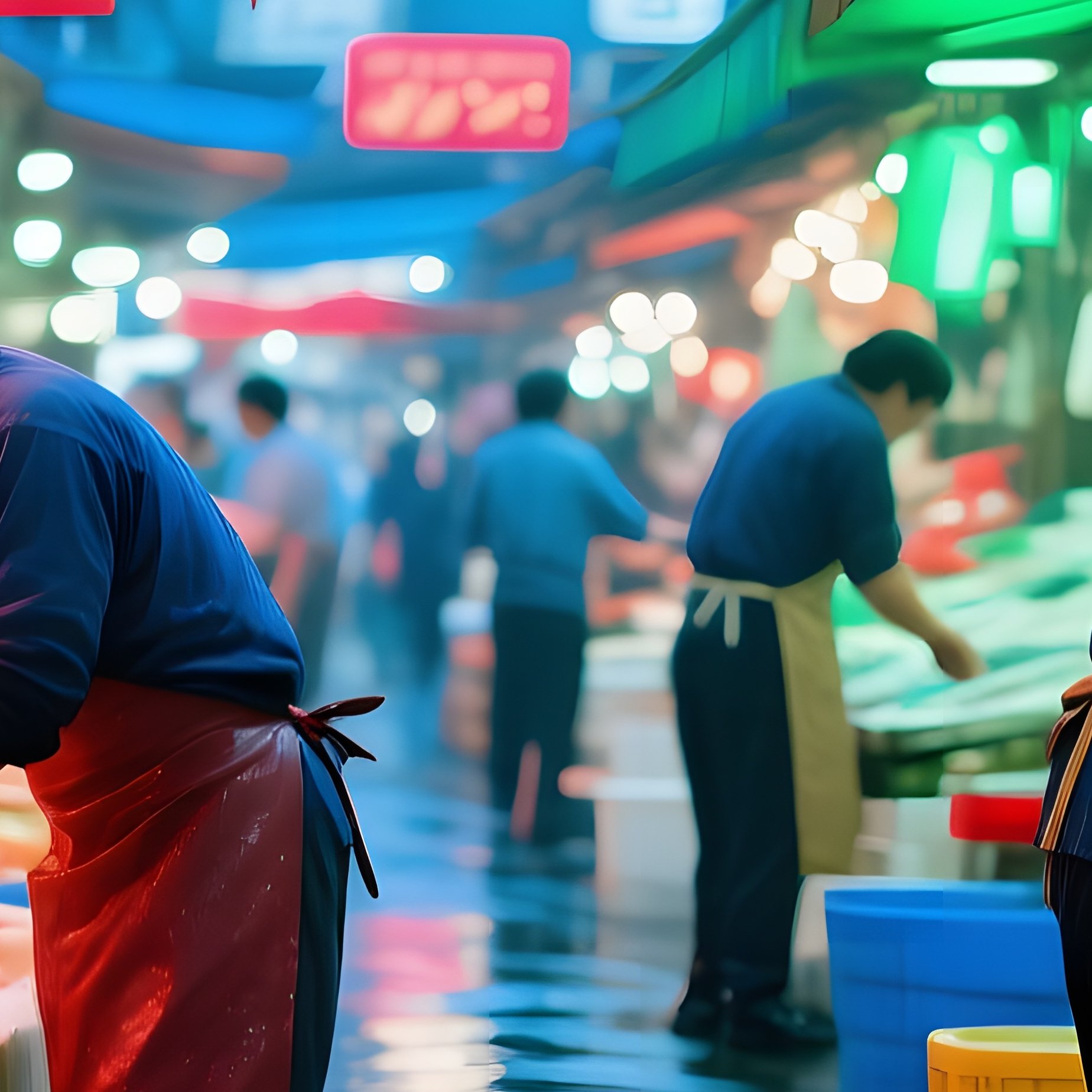 Bustling Japanese Fish Market Daylight - Full Resolution Quality Preview