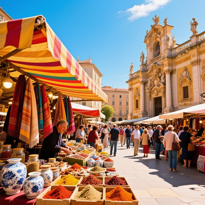 Bustling Market Square With Baroque Facades