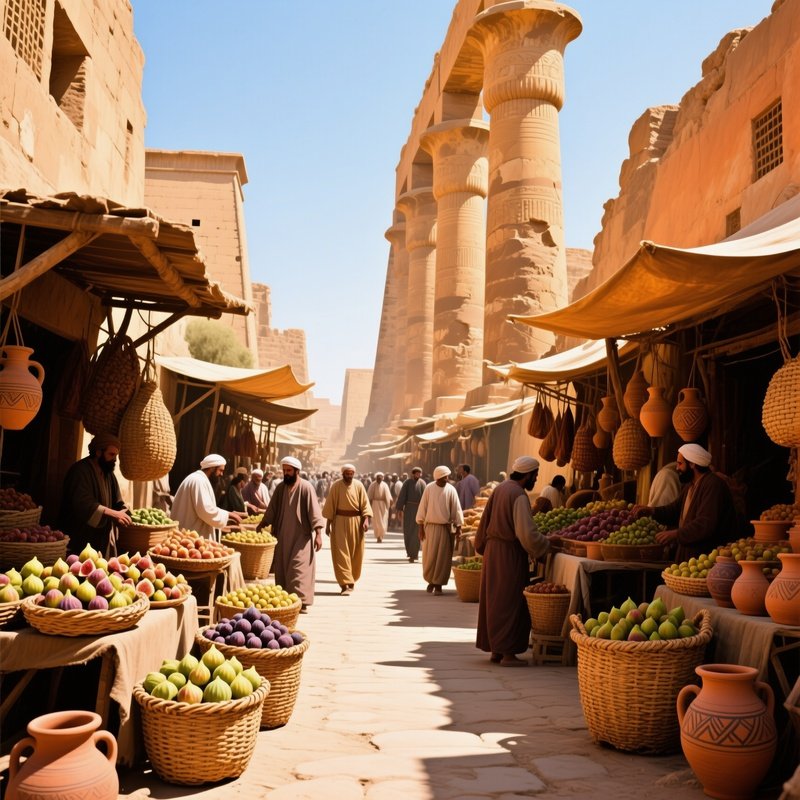 Bustling Market Street In Thebes At Midday