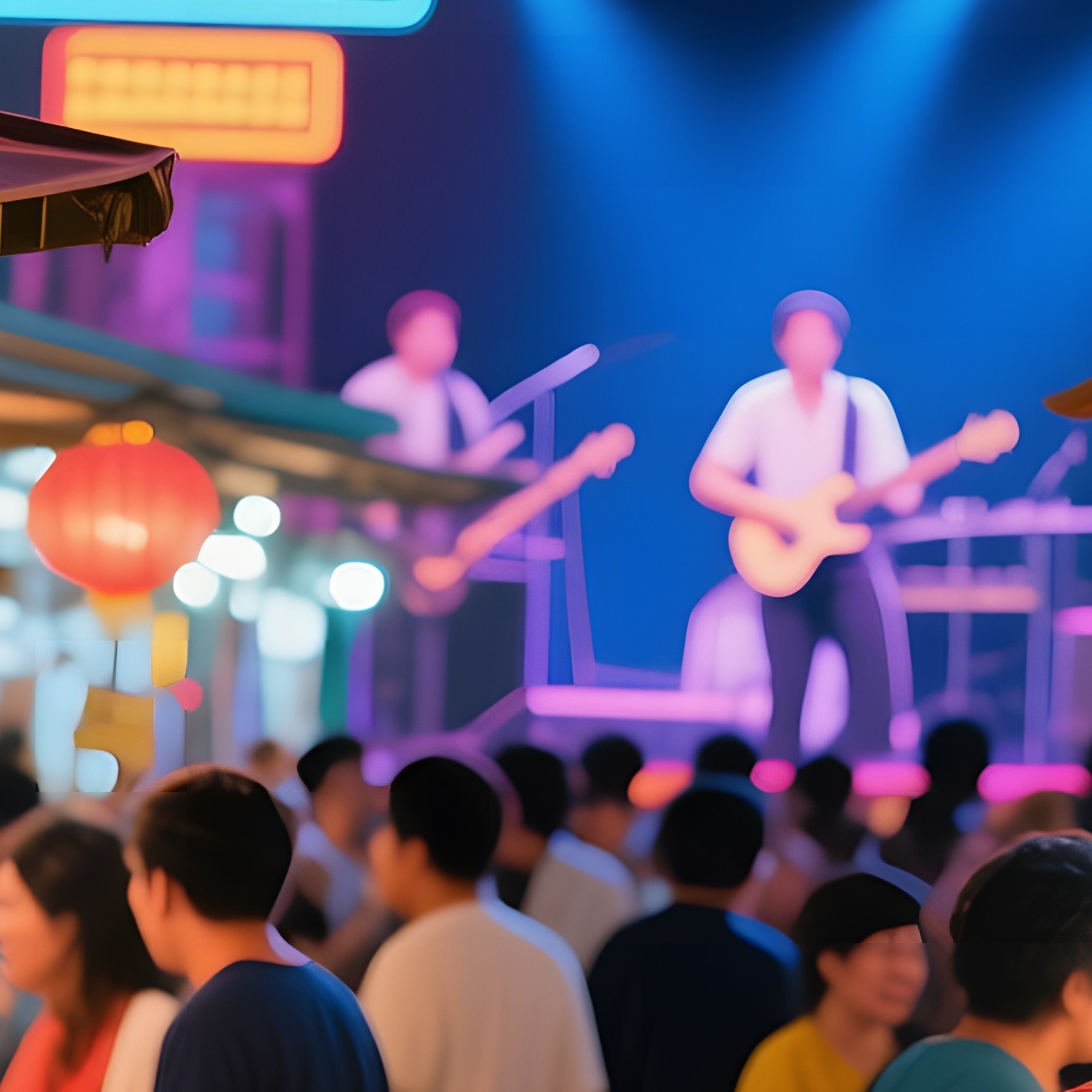 Bustling Night Market Lanterns Neon Stalls - Full Resolution Quality Preview