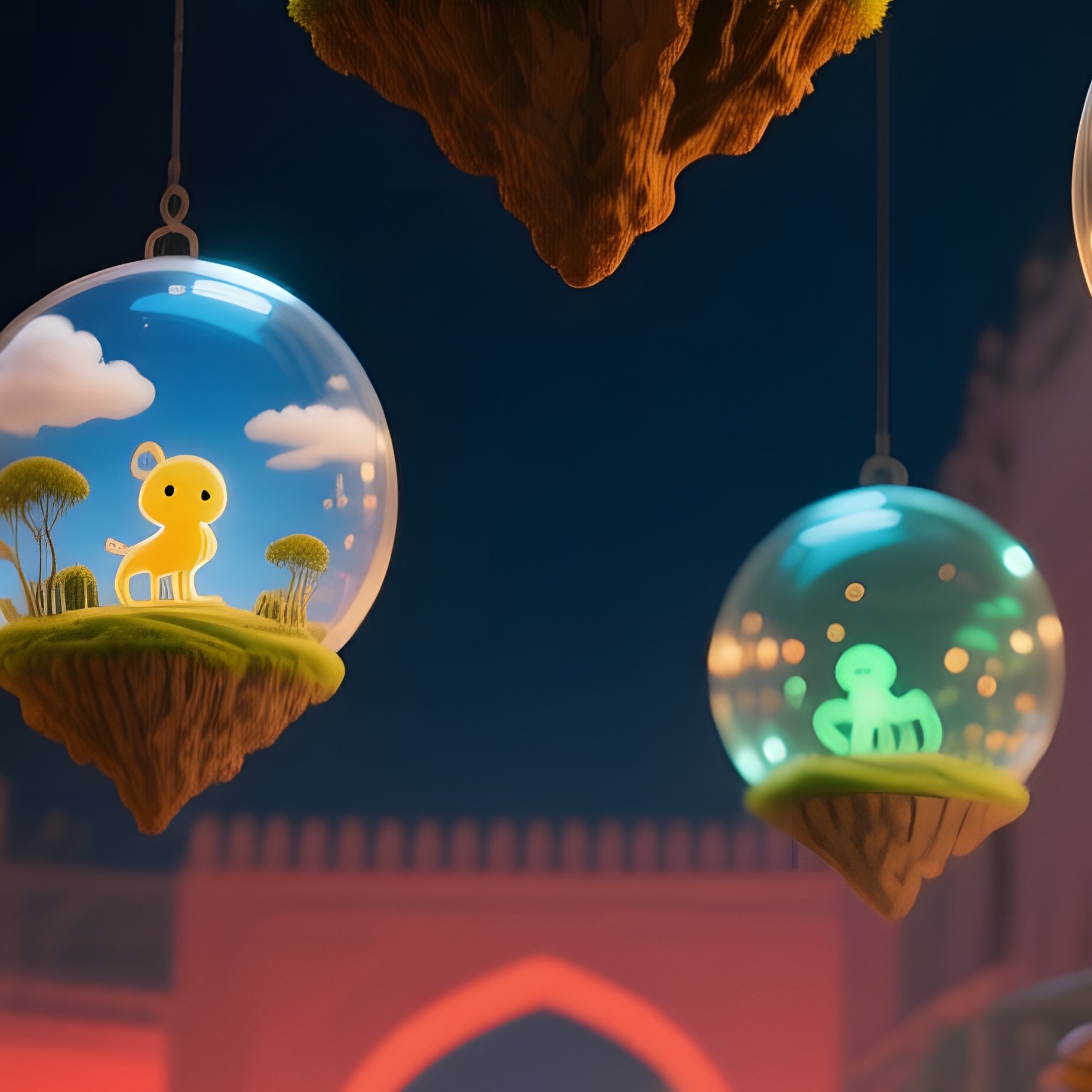 Bustling Night Market Marrakech Lanterns Glass Orbs Surreal - Full Resolution Quality Preview