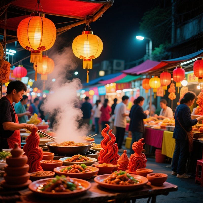 Bustling Night Market Southeast Asia
