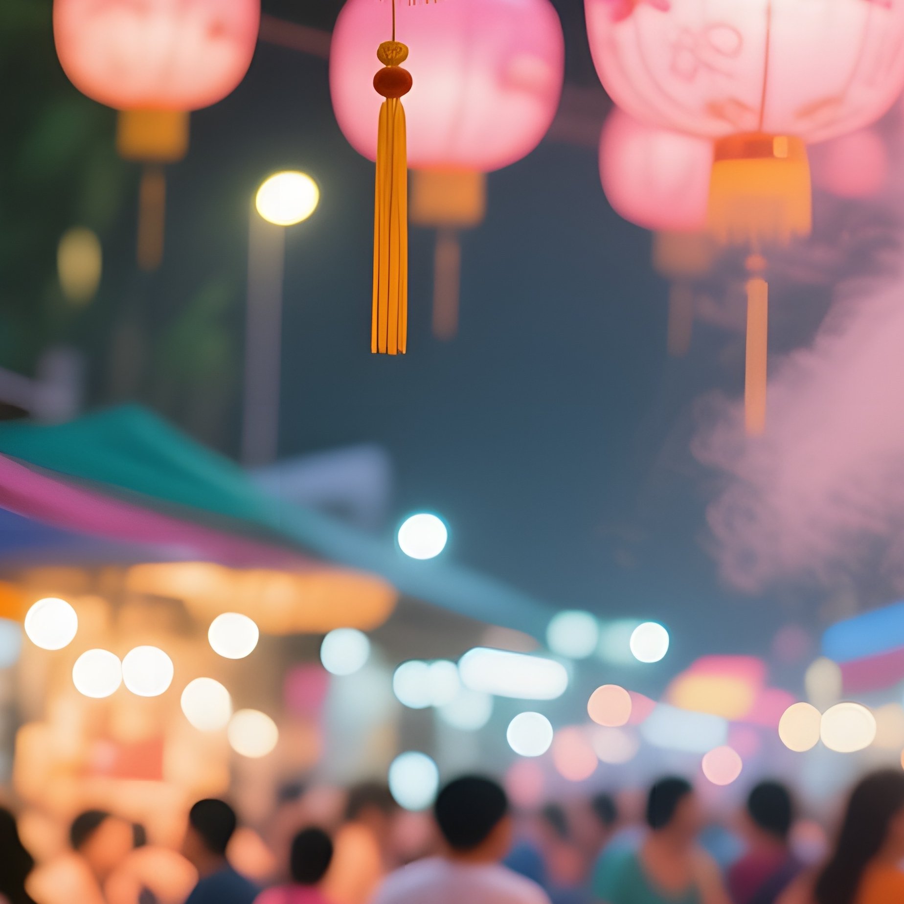 Bustling Night Market Southeast Asia Glass Lanterns Orchid - Full Resolution Quality Preview