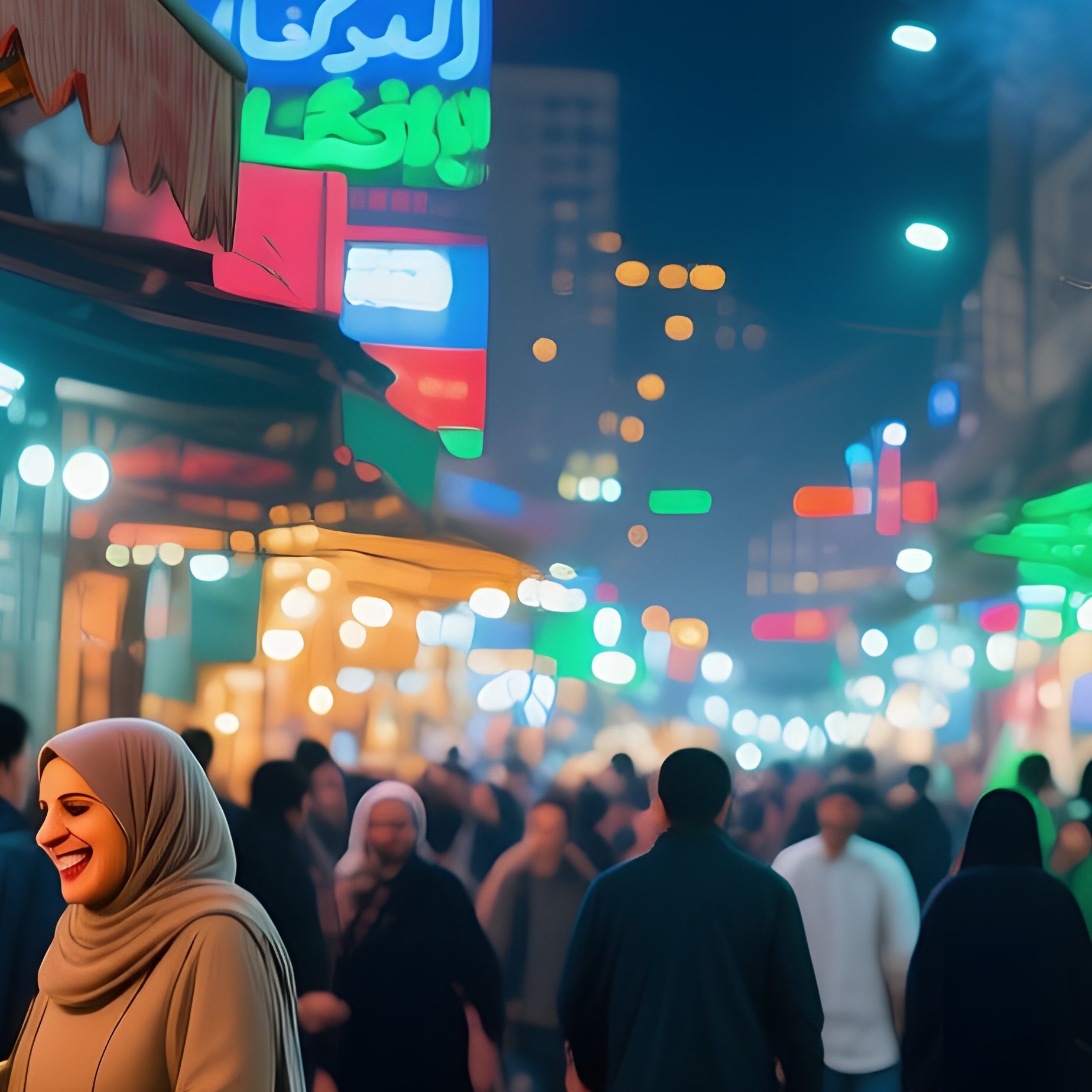 Bustling Night Market Tehran Neon Stalls Pistachios Carpets Kebabs Starry Sky - Full Resolution Quality Preview