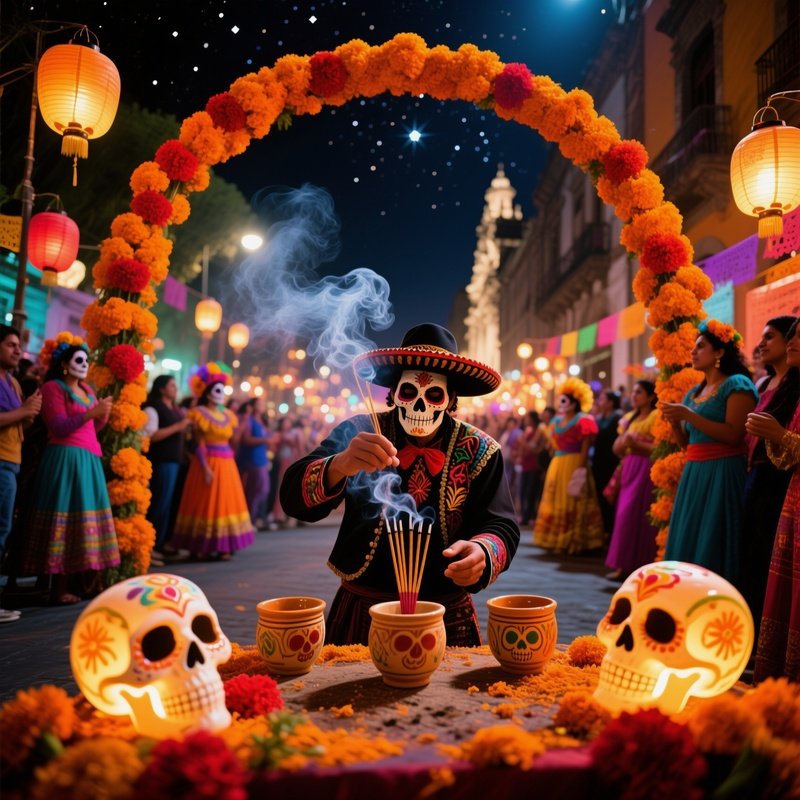 Bustling Night Street Mexico City Dia De Los Muertos