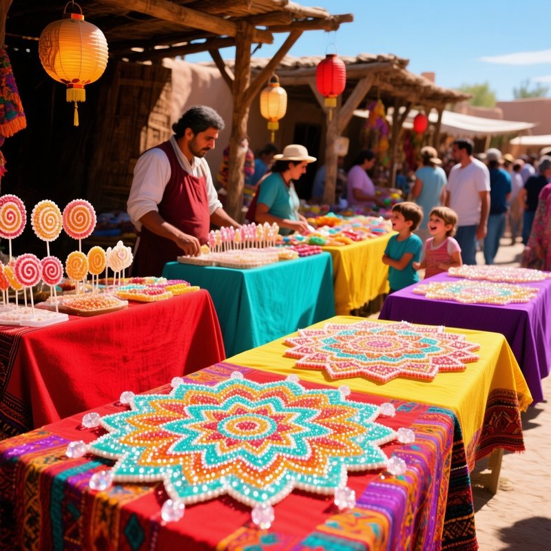 Bustling Outdoor Market Sugar Mosaics Mandalas