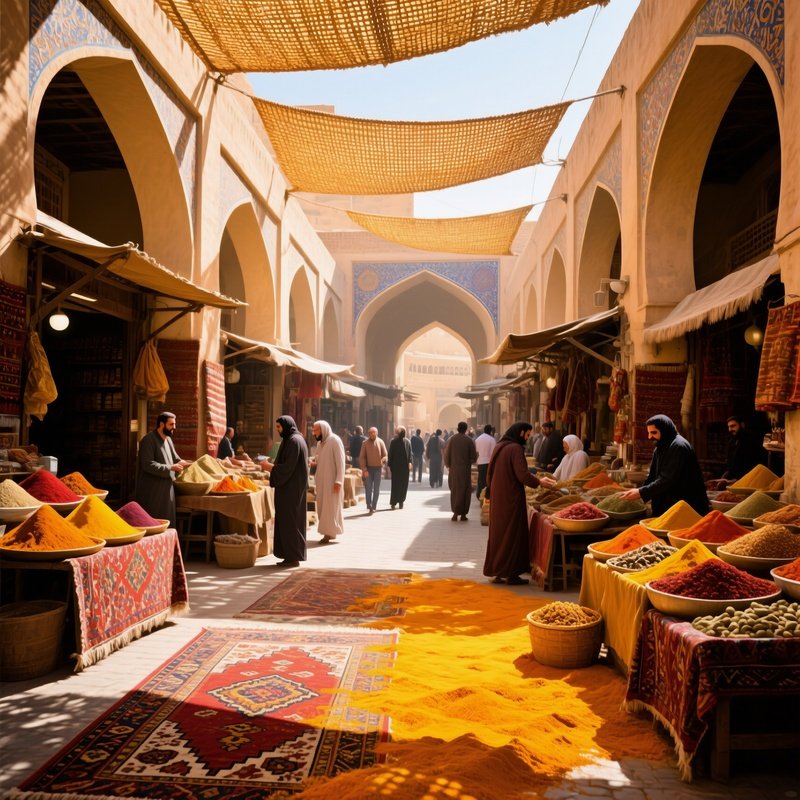 Bustling Persian Bazaar Courtyard
