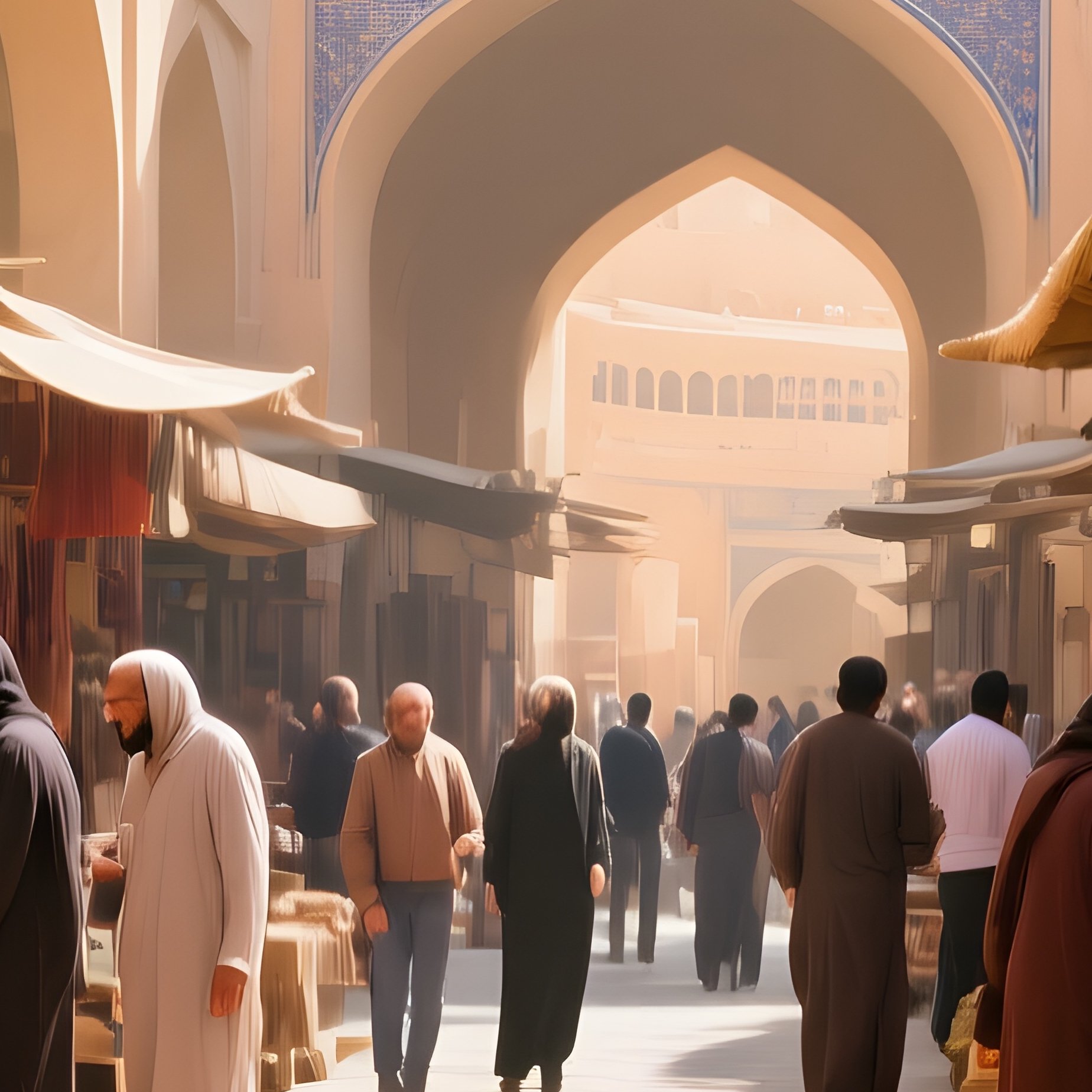 Bustling Persian Bazaar Courtyard - Full Resolution Quality Preview