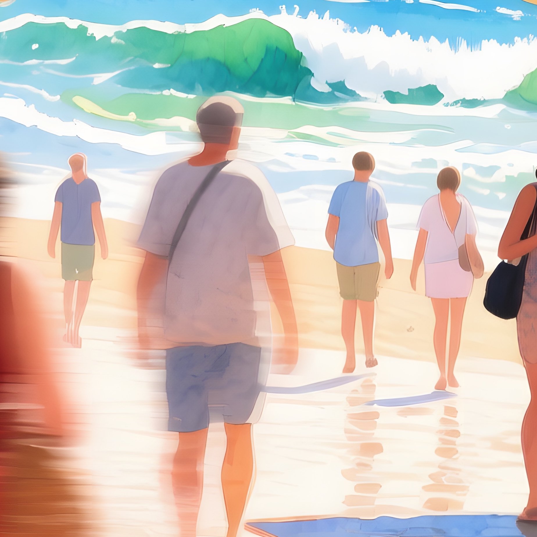 Bustling Seaside Market Watercolor - Full Resolution Quality Preview