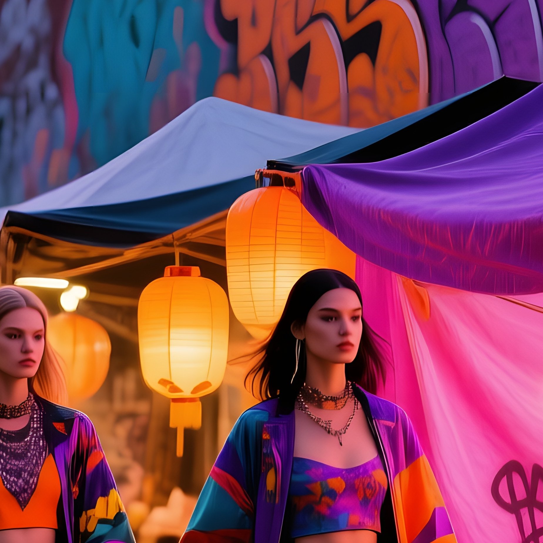 Bustling Street Fashion Market At Dusk - Full Resolution Quality Preview