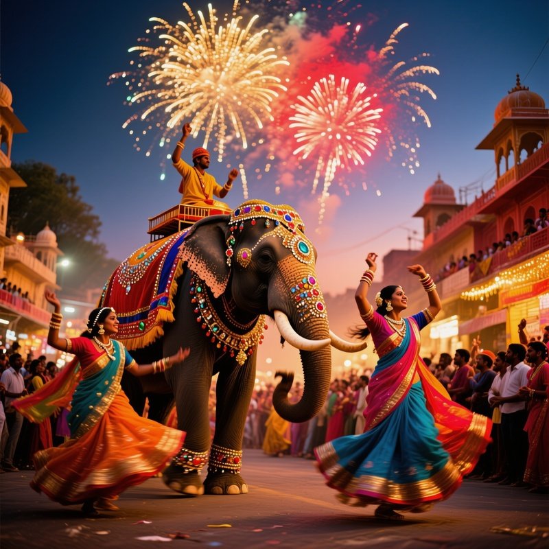 Bustling Street Parade Jaipur Festival