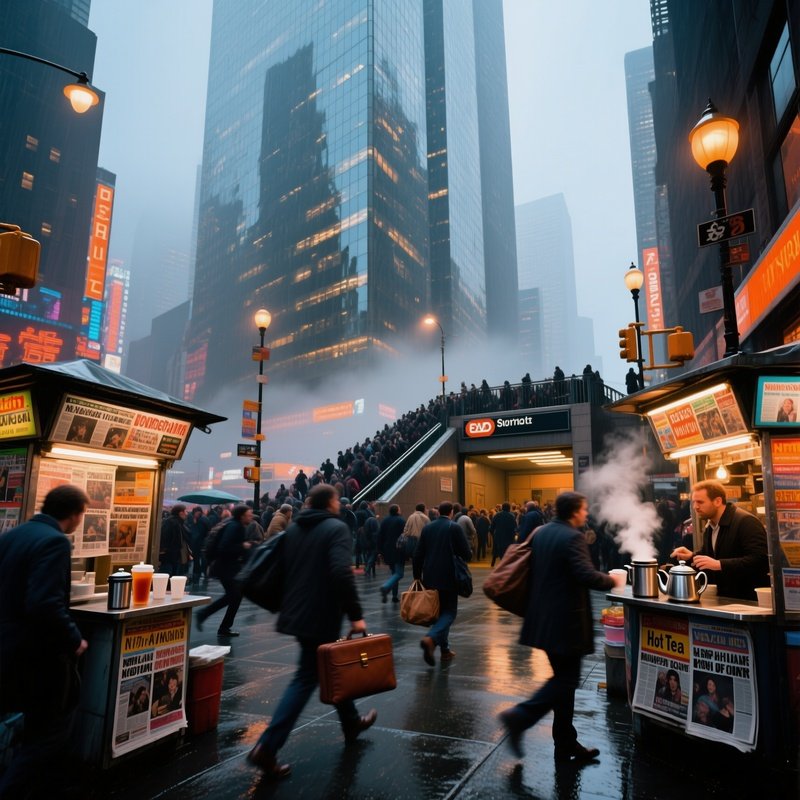 Bustling Subway Entrance Skyscraper