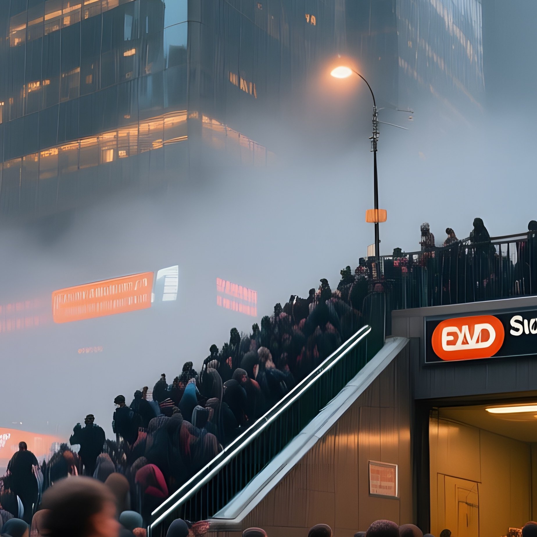 Bustling Subway Entrance Skyscraper - Full Resolution Quality Preview