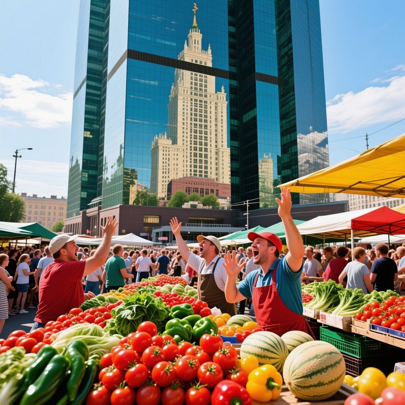 Bustling Summer Market At Kotelnicheskaya Embankment