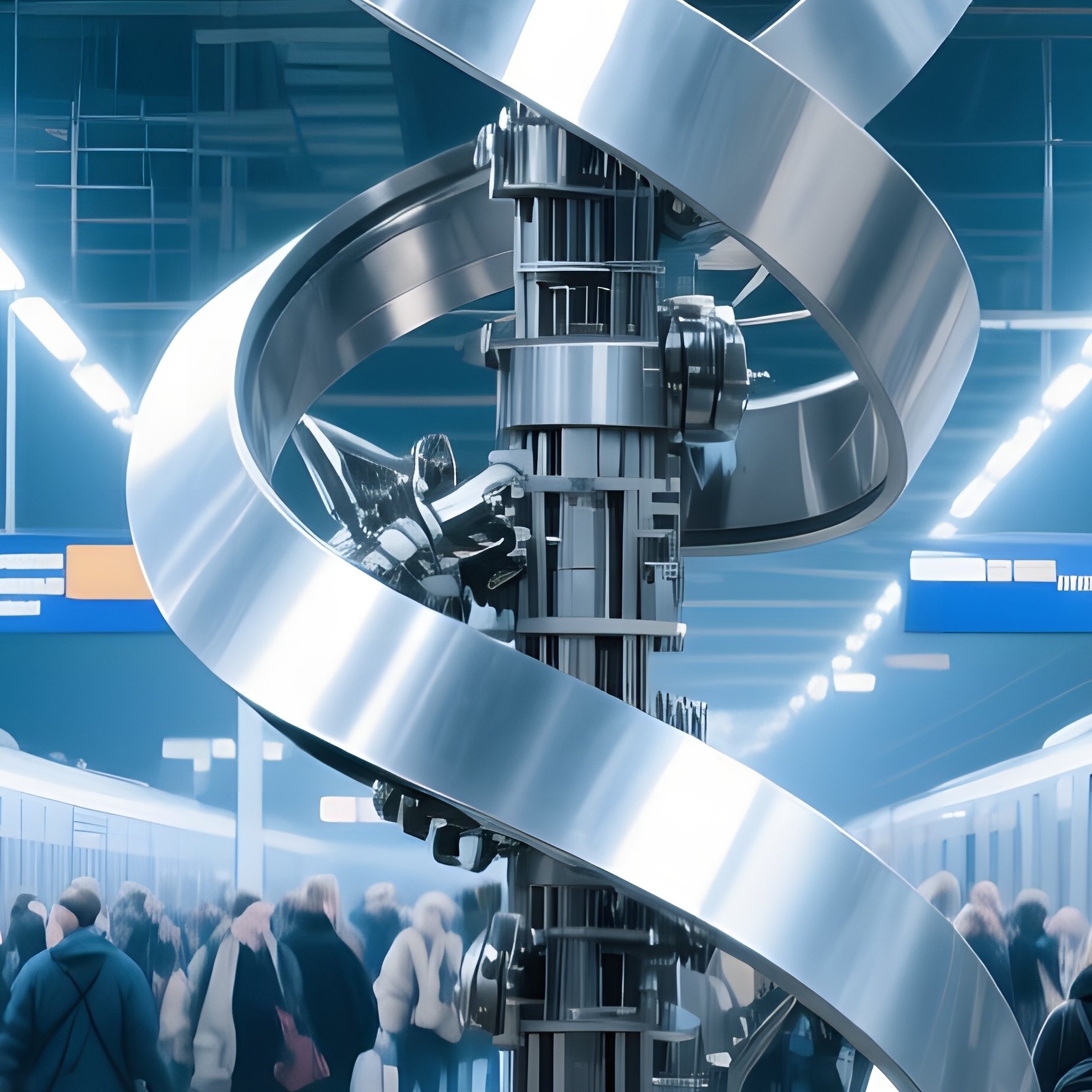 Bustling Train Station With Kinetic Metal Sculpture - Full Resolution Quality Preview