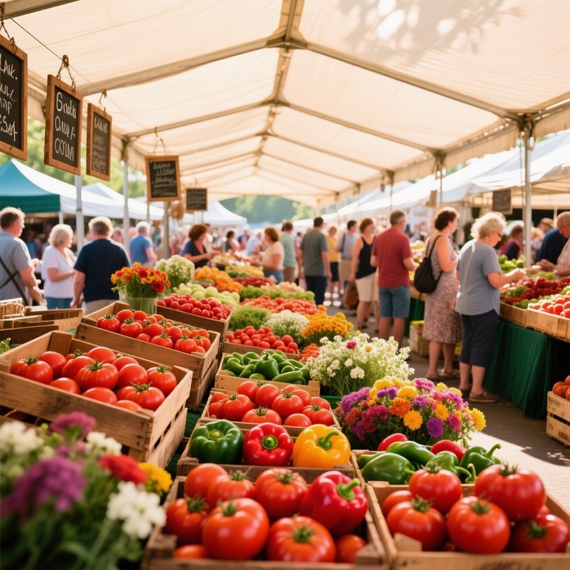 Bustling Urban Farmers Market Under Canopy
