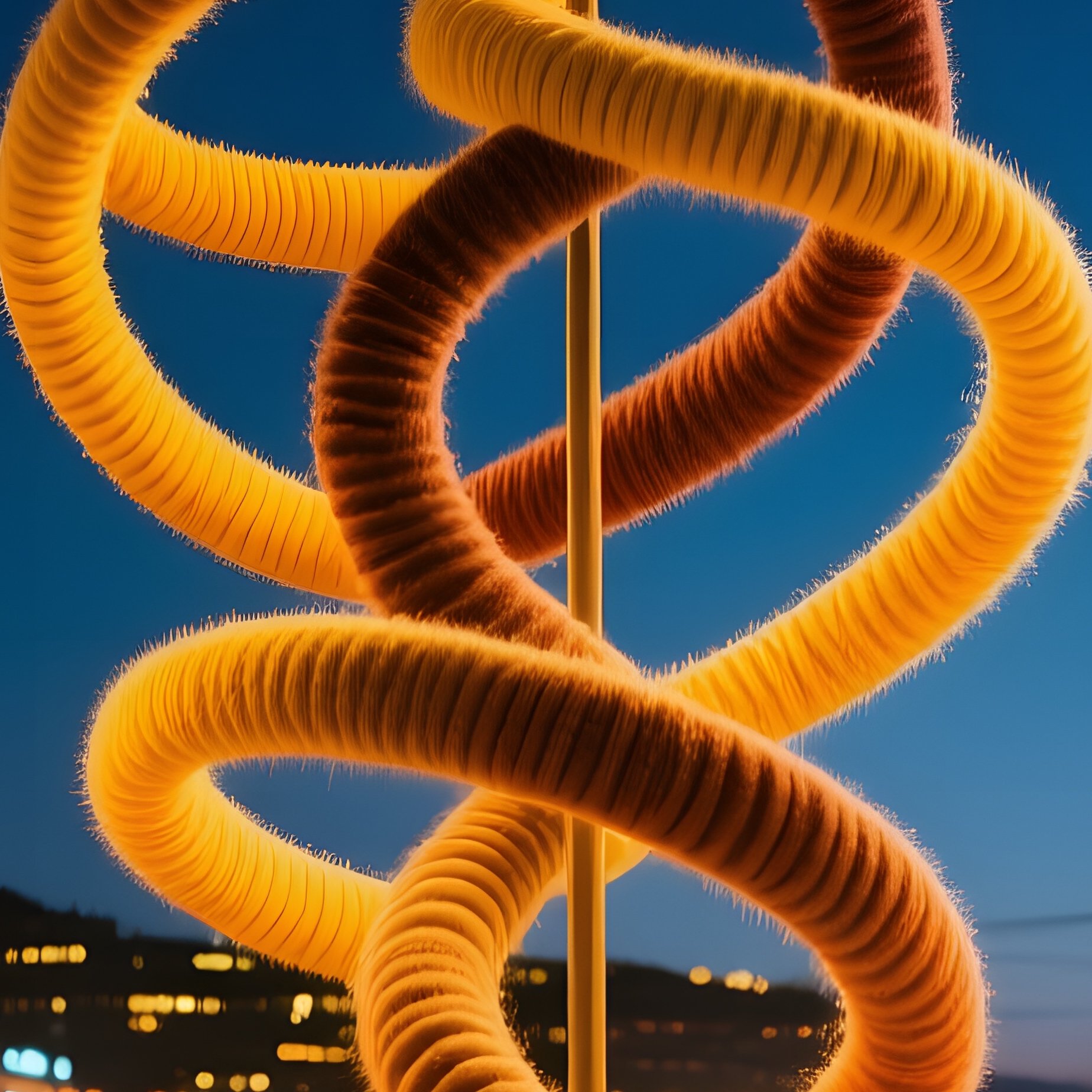 Bustling Urban Plaza Night Kinetic Wool Ribbons - Full Resolution Quality Preview