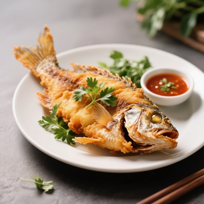 Cá Chiên Xù Crispy Deep Fried Fish With Herbs And Dipping Sauce