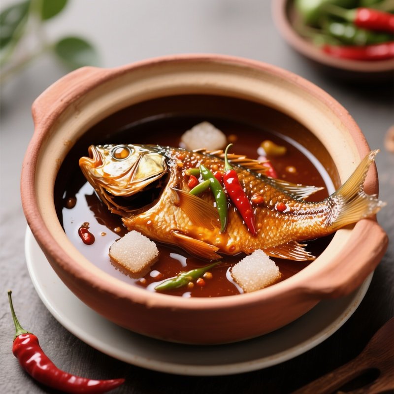 Cá Kho Tộ Caramelized Fish Braised In Clay Pot With Fish Sauce, Sugar, And Pepper