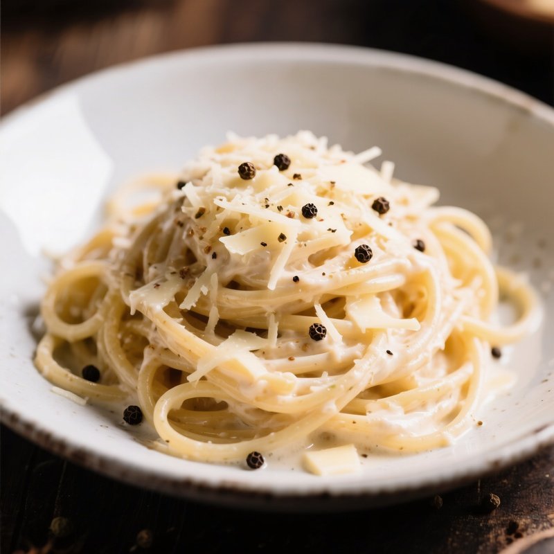 Cacio E Pepe Spaghetti With Pecorino Romano Cheese Toasted Black Pepper And Starchy Pasta Water