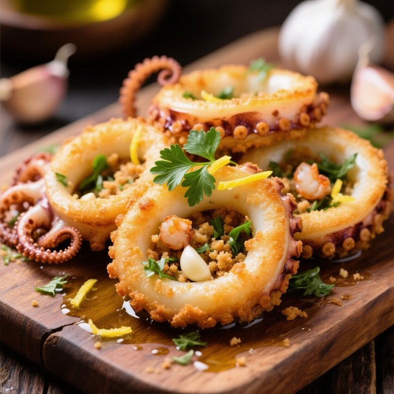 Calamari Ripieni Stuffed Squid Filled With Breadcrumbs Herbs Garlic And Seafood