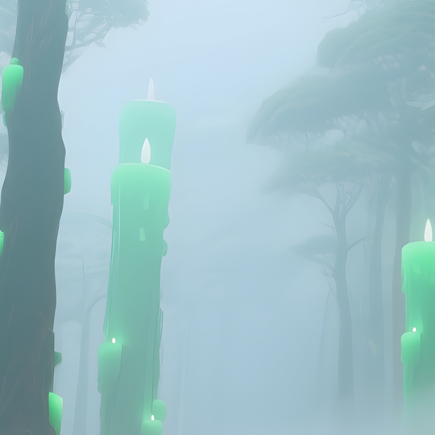 Candlestick Forest  An Abstract 3D Landscape Where The Trees Are Giant Glowing Green And Red Japanese Candlesticks. A Fog Rolls Through The  Market Forest.  - Full Resolution Quality Preview