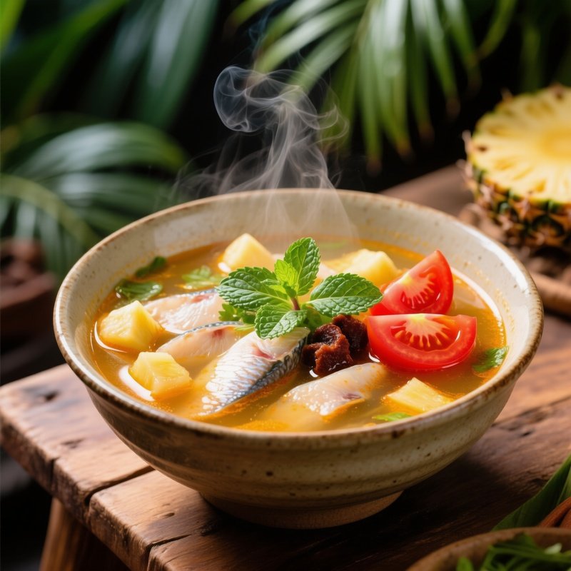 Canh Chua Sweet Sour Soup With Fish Pineapple Tomato Tamarind And Herbs