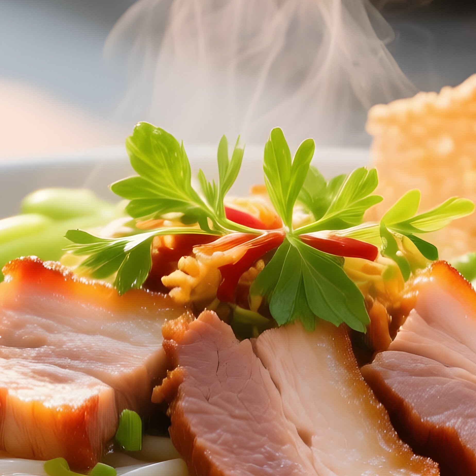 Cao Lau Thick Rice Noodles Hoi An Roast Pork Greens Herbs Crispy Crackers - Full Resolution Quality Preview