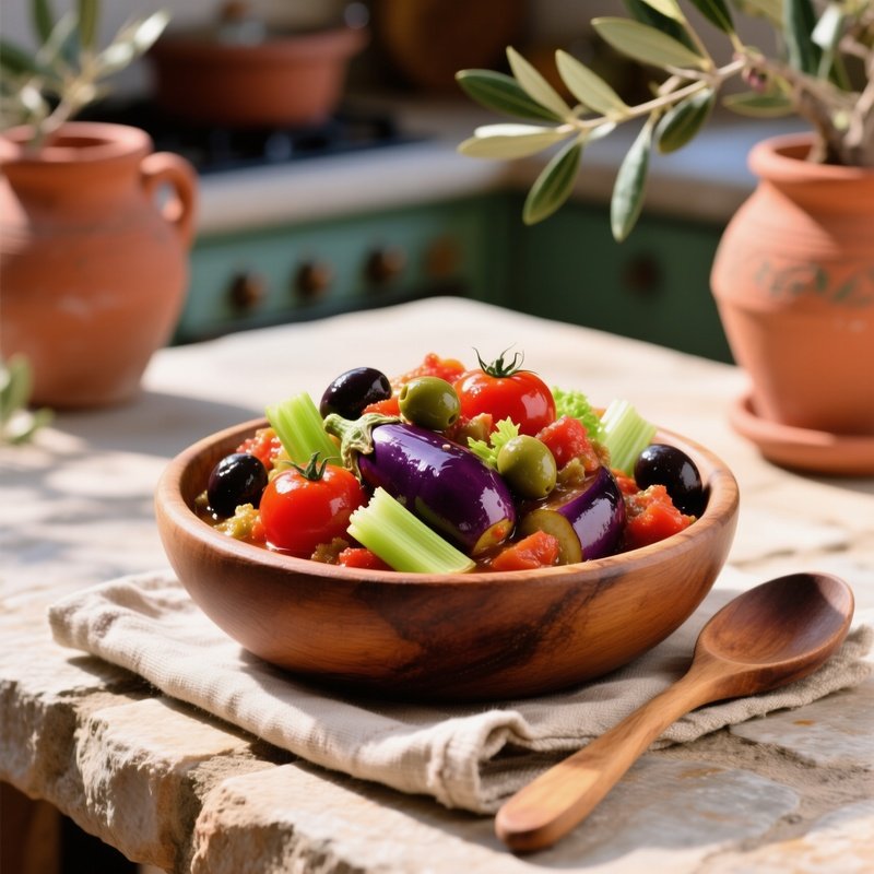 Caponata Siciliana Eggplant Tomatoes Celery Olives Capers Vinegar Sugar