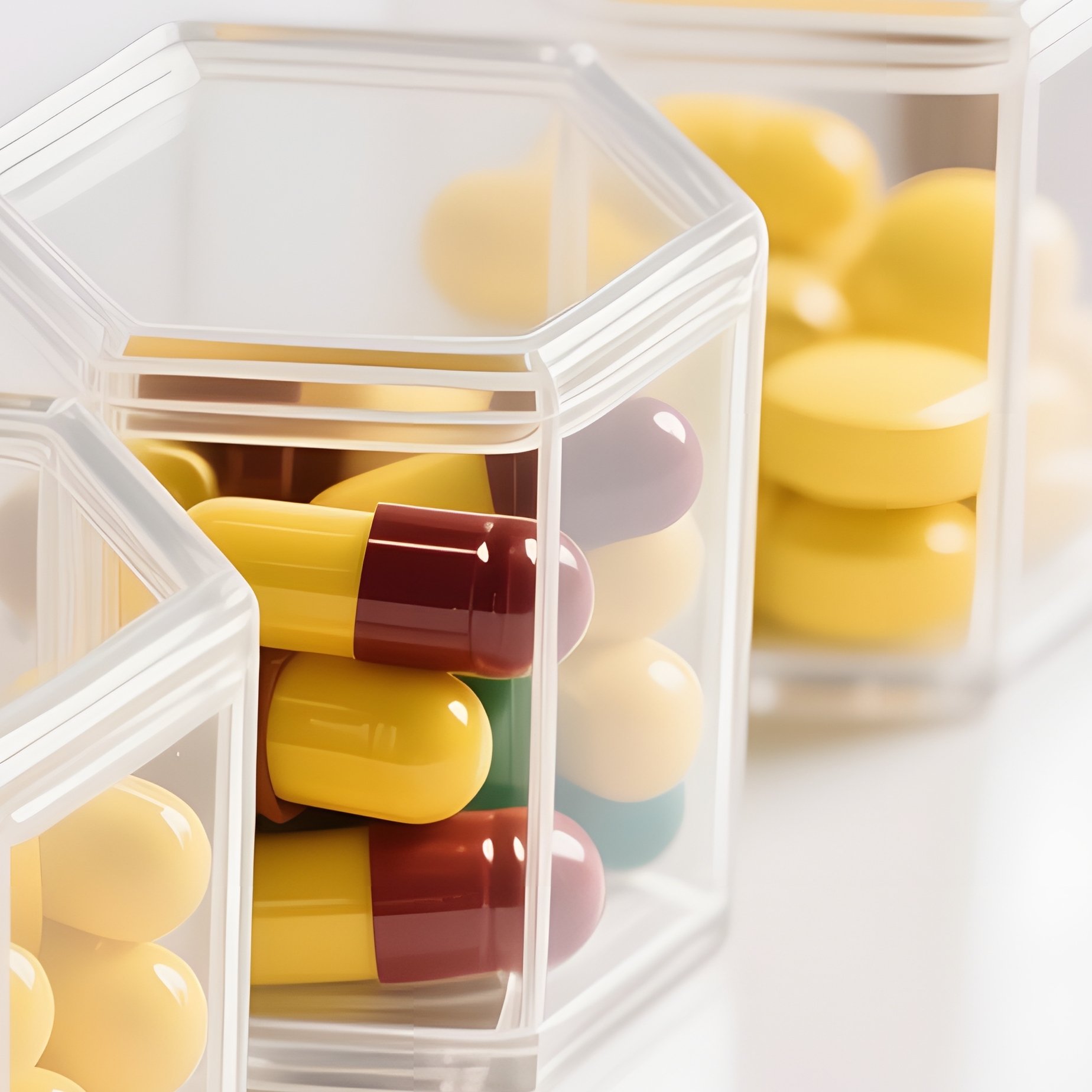 Capsules In Hexagonal Containers Medicine Capsules - Full Resolution Quality Preview
