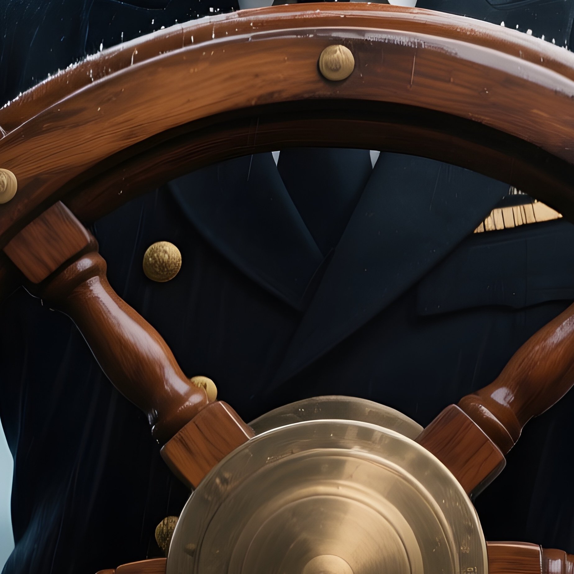 Captain’S Wheel: A Wooden Ship’S Steering Wheel Held By Sturdy Hands In A Storm, With Rain And Lightning In The Background, Representing Crisis Management And Leadership. - Full Resolution Quality Preview