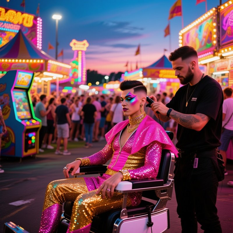 Carnival Midway Twilight Glitter Performer Barber Chair