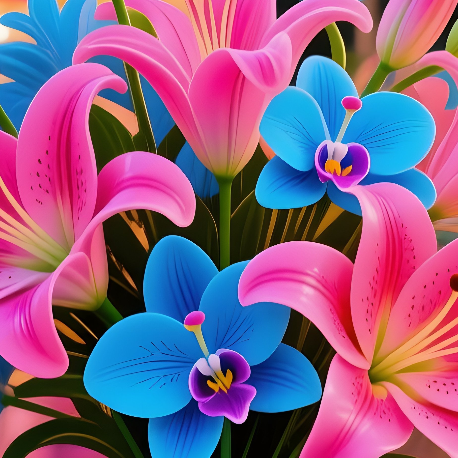 Carnival Midway With Neon Flower Bouquet - Full Resolution Quality Preview