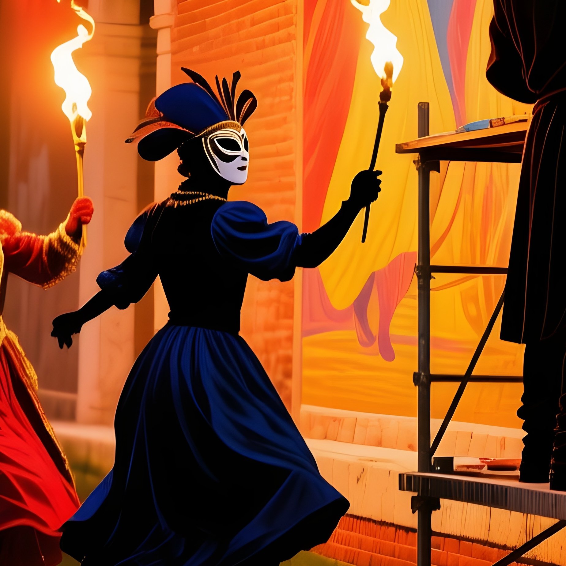 Carnival Night Venice Masked Dancers Painter Fresco - Full Resolution Quality Preview