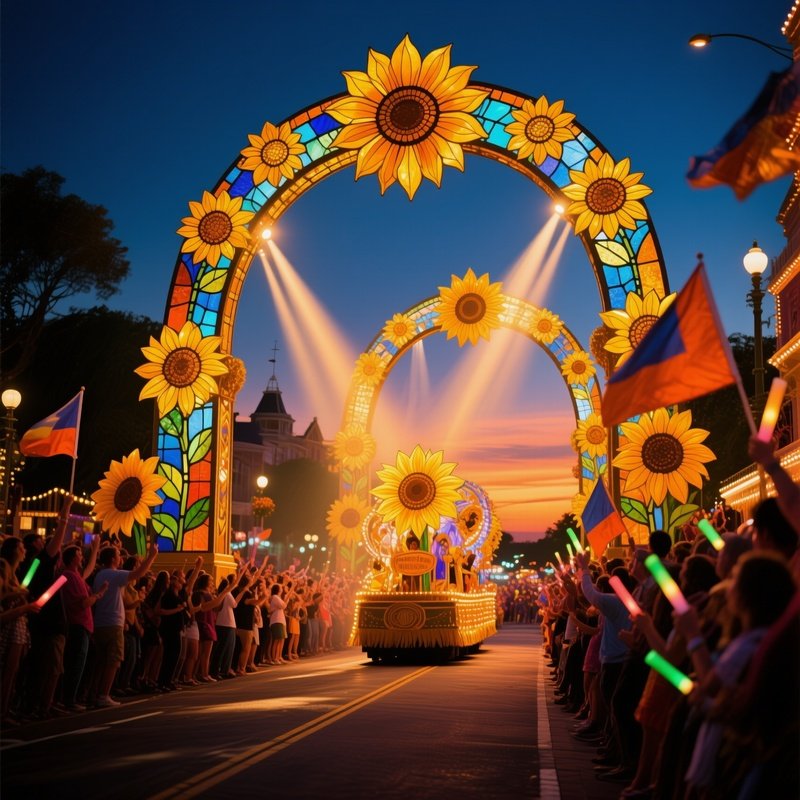 Carnival Parade At Dusk Stained Glass Sunflowers