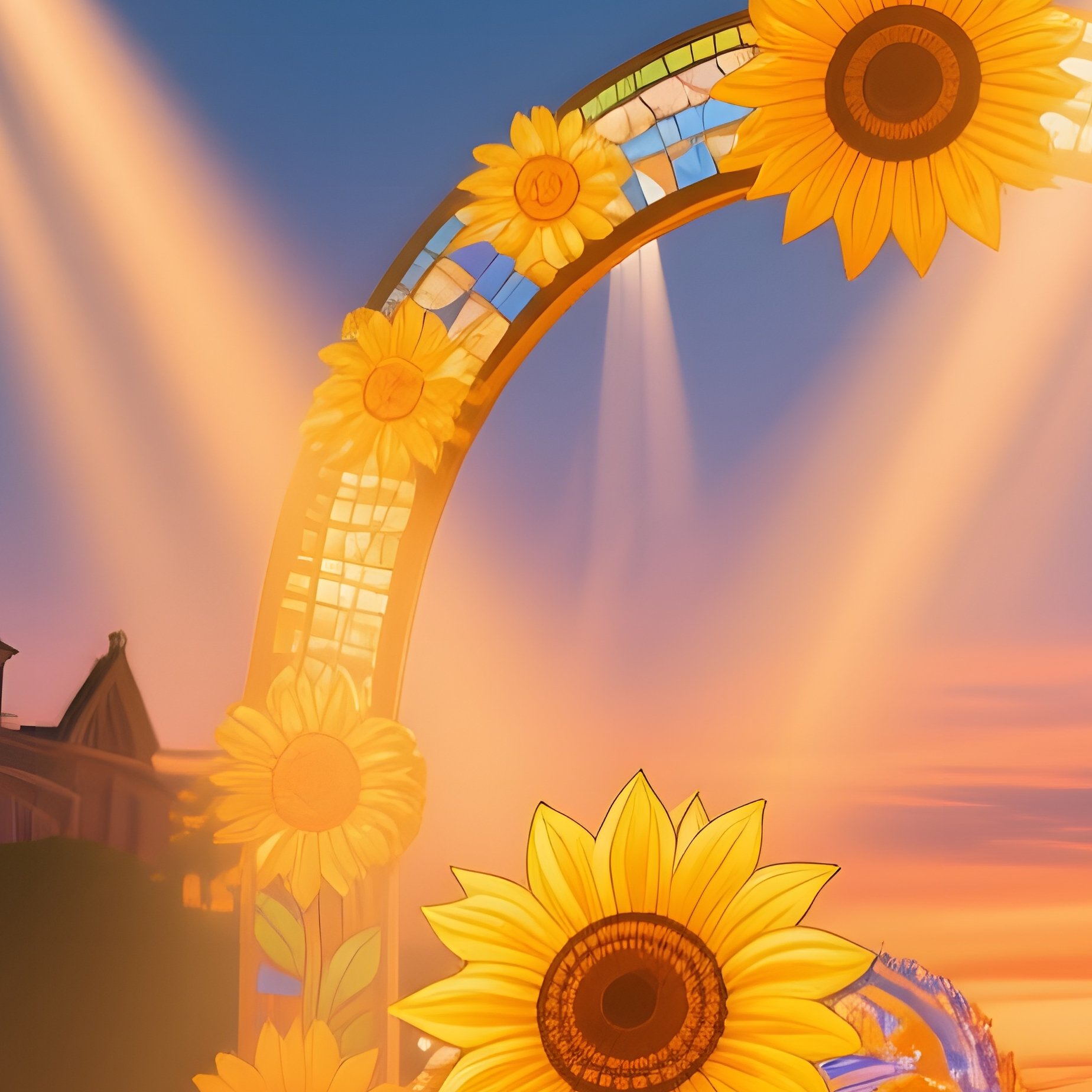 Carnival Parade At Dusk Stained Glass Sunflowers - Full Resolution Quality Preview