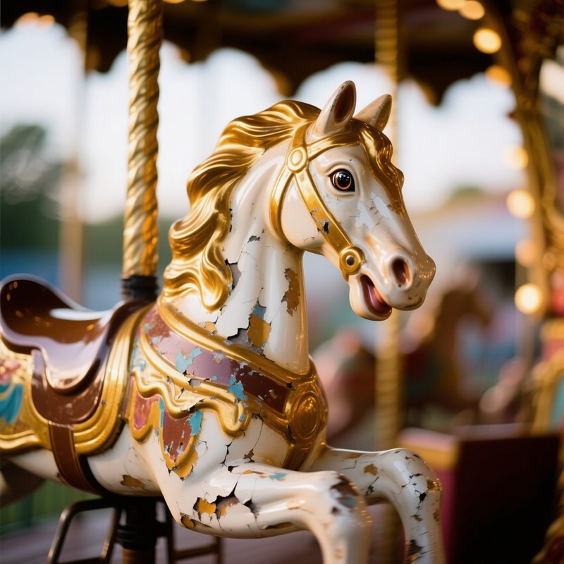 Carousel Horse Chipped Gold Motion Blur