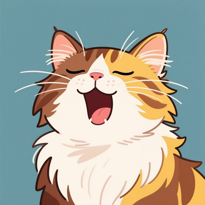 Cartoon Cat Maine Coon Purring With Eyes Half Closed