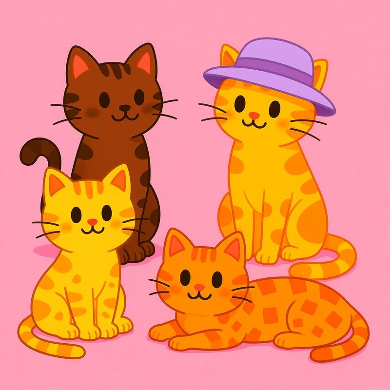 Cartoon Cats In Various Poses And Colors Cartoon Cats