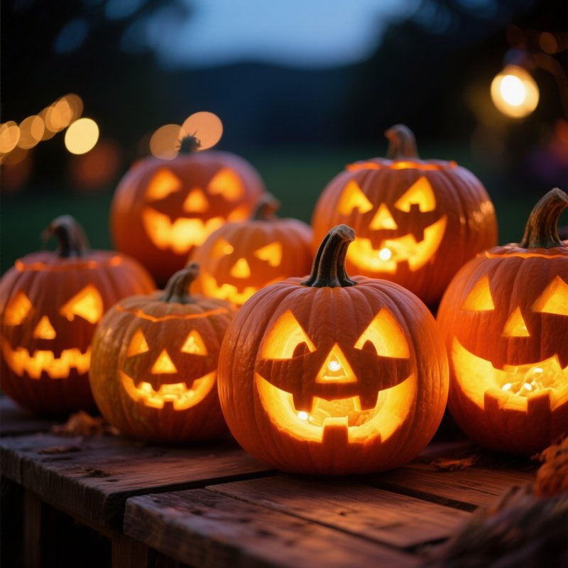 Carved Pumpkins Lit From Within Halloween Pumpkin Carving