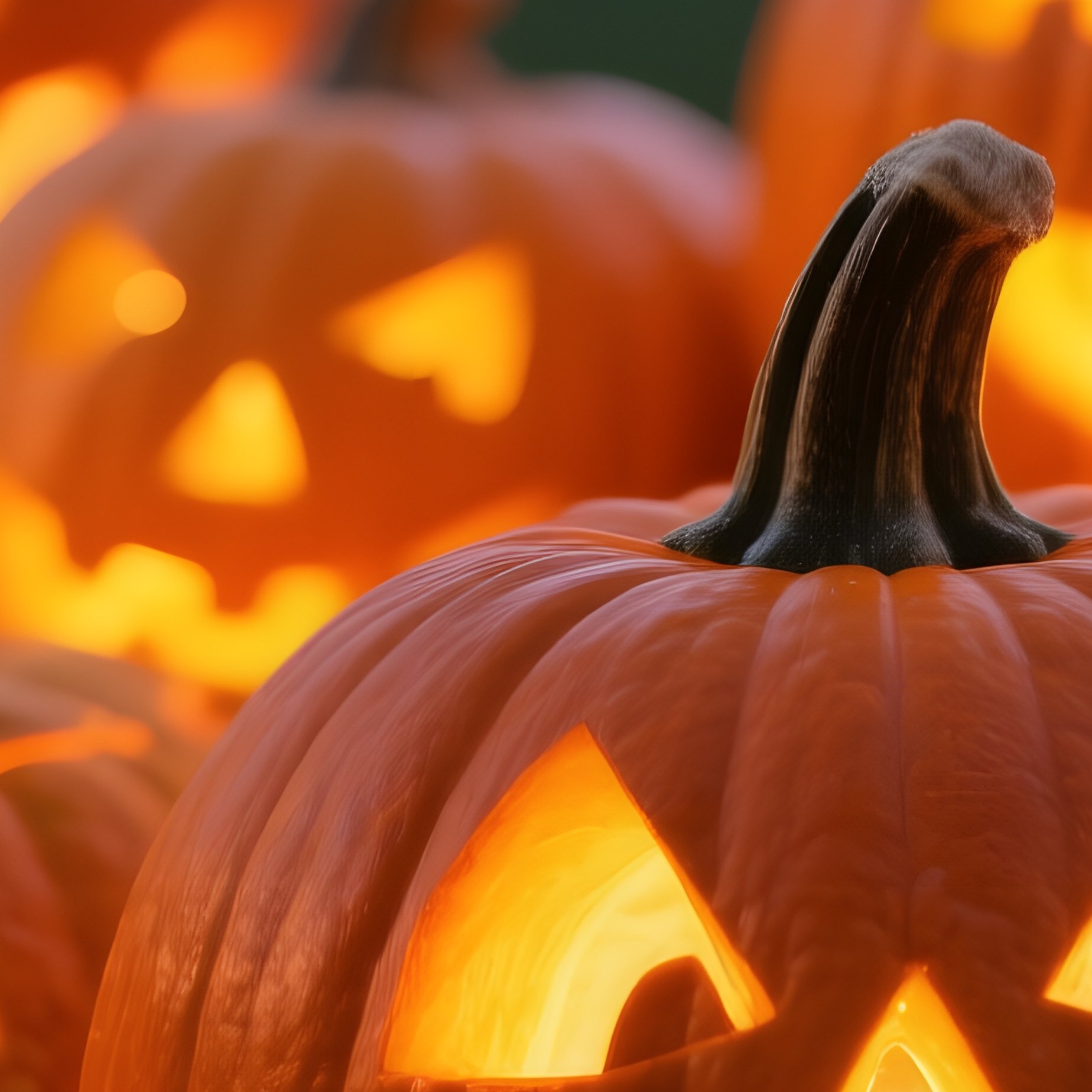 Carved Pumpkins Lit From Within Halloween Pumpkin Carving - Full Resolution Quality Preview