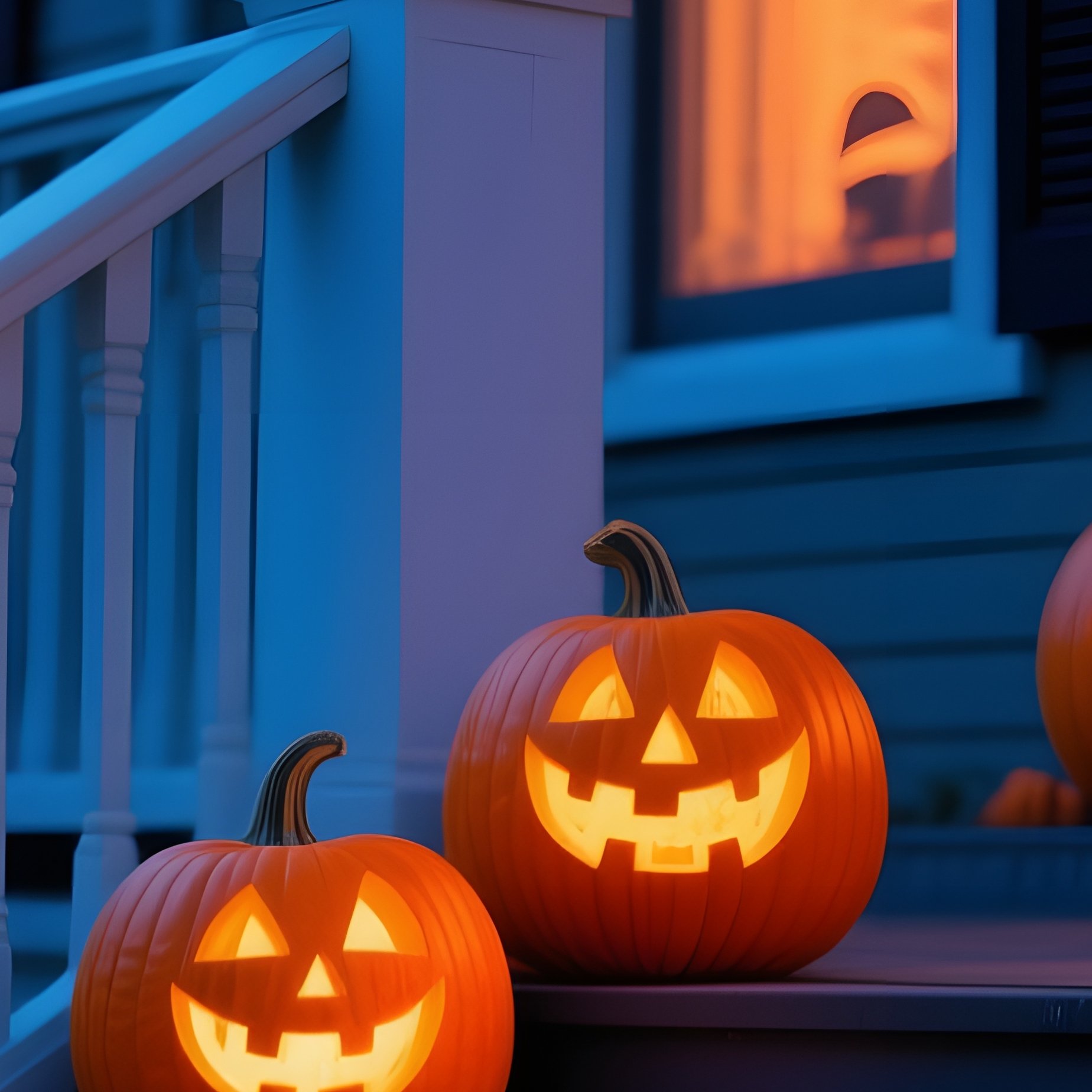 Carved Pumpkins On A Porch Halloween Pumpkin - Full Resolution Quality Preview