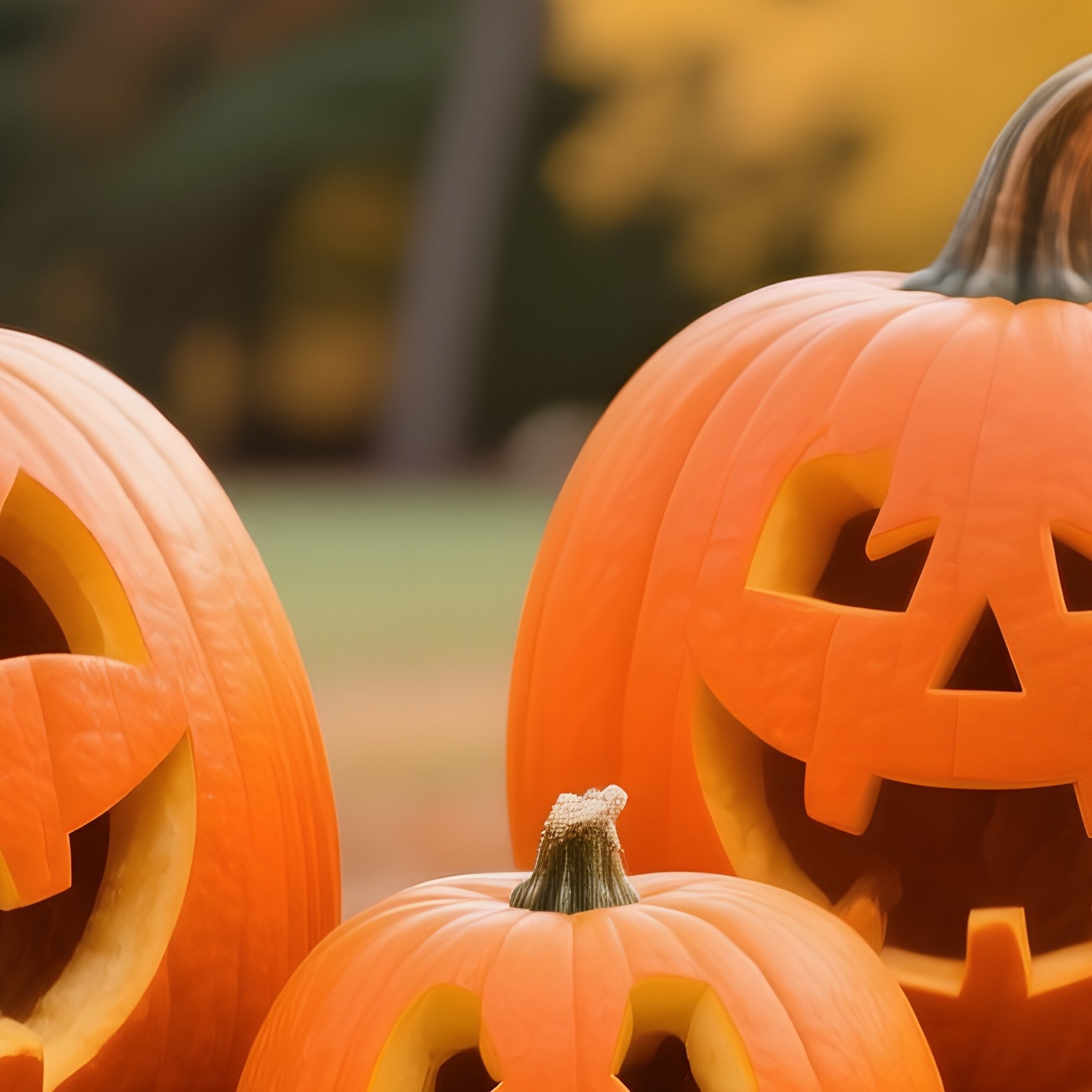 Carved Pumpkins On A Table Halloween Autumn - Full Resolution Quality Preview