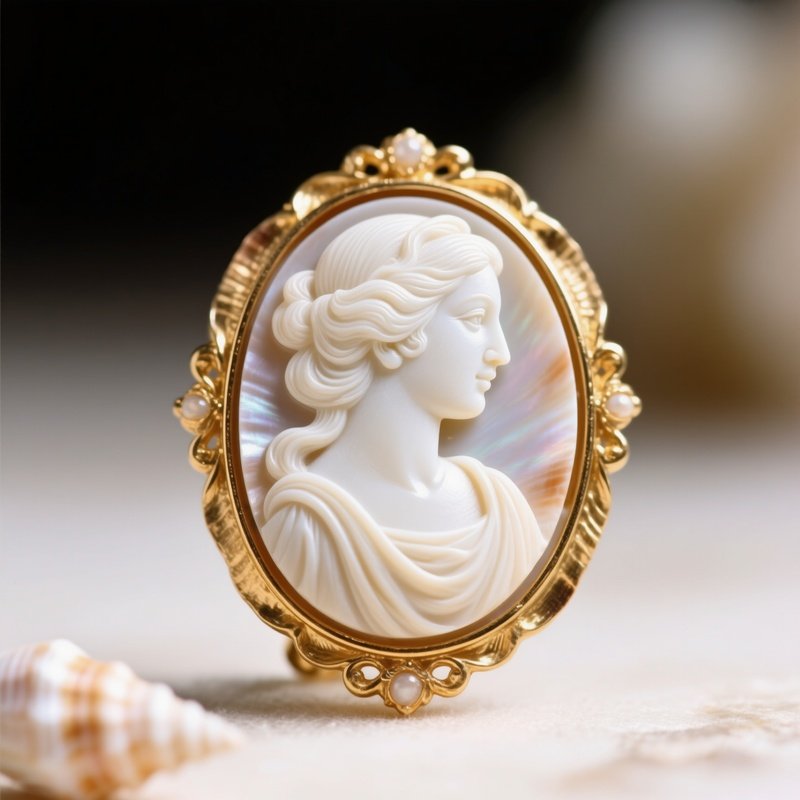 Carved Shell Cameo Brooch With Woman Profile