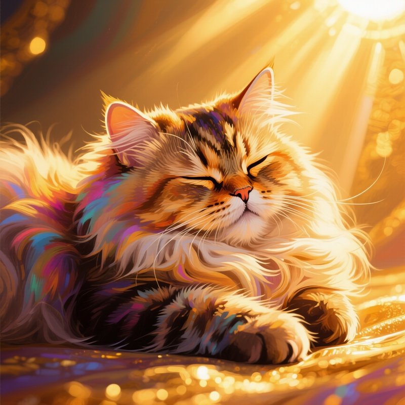 Cat Art Sleeping In Sunbeam