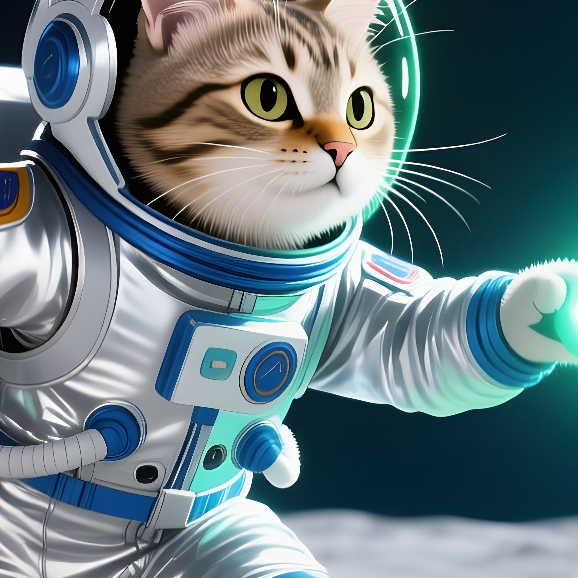 Cat Astronaut Chasing Laser Beams On Moon - Full Resolution Quality Preview