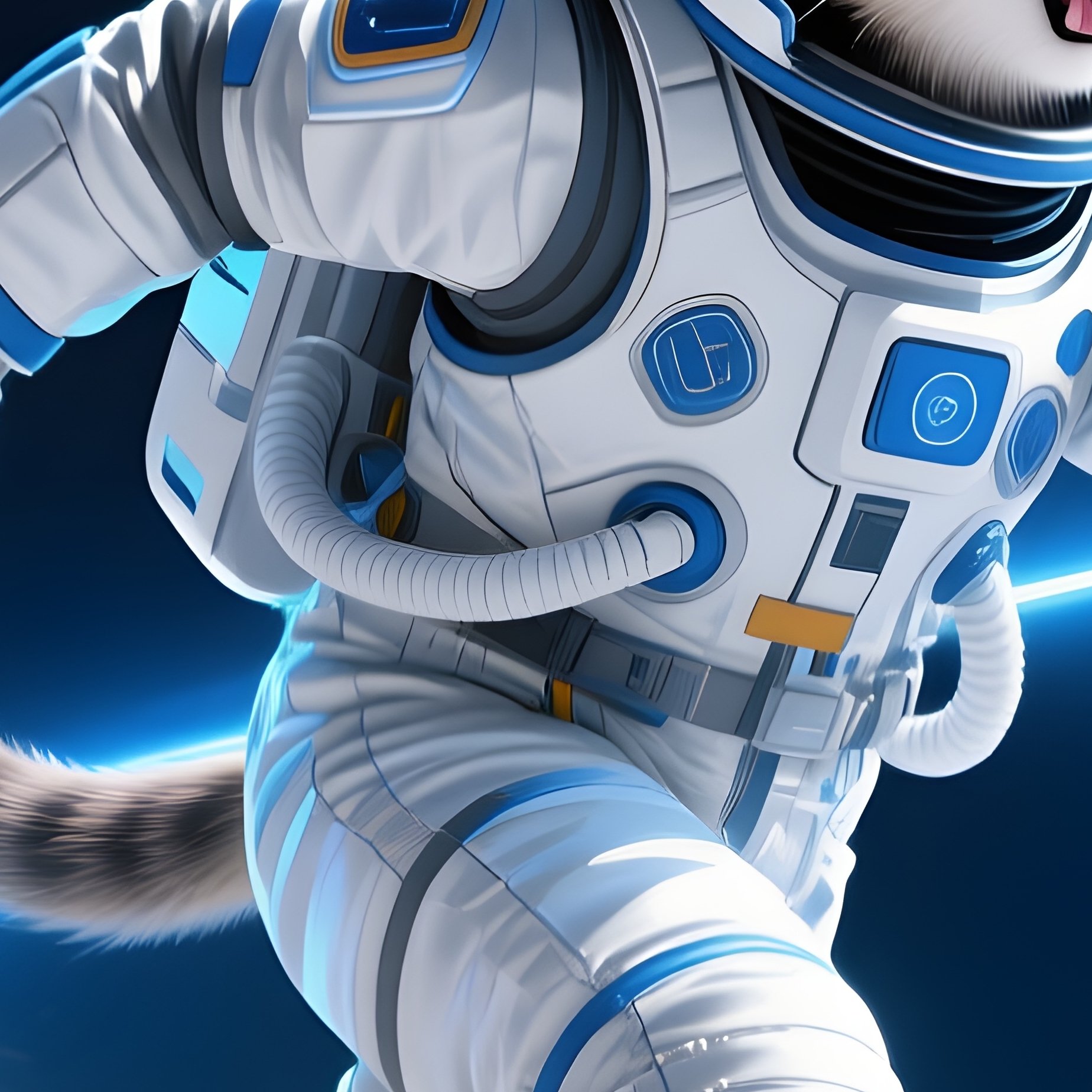 Cat Astronaut Chasing Laser Beams On Moon Science Fiction - Full Resolution Quality Preview